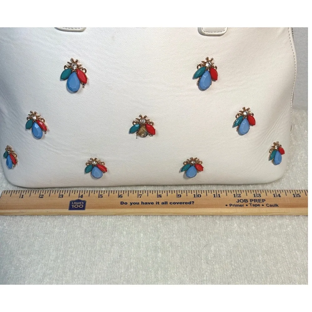 Unbranded Jeweled Bee Satchel Bag Womens Large White Good Embellished Dome